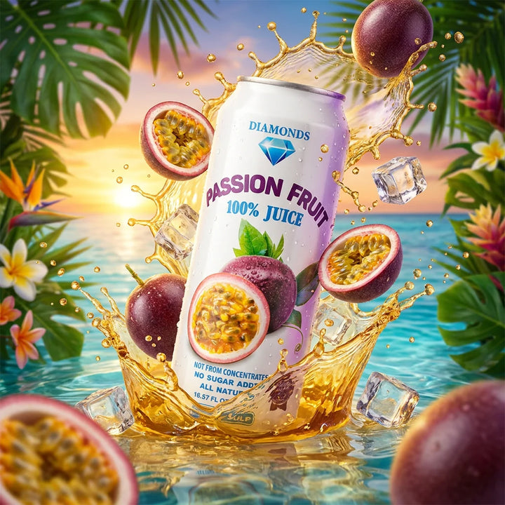 Diamonds Passion Fruit Juice with Pulp, 16.57 fl oz (490mL) Natural Refreshment