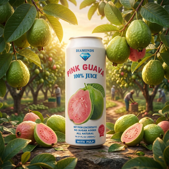 Diamonds Pink Guava Juice with Pulp, 16.57 fl oz (490ml) Can, for Tropical Refreshment