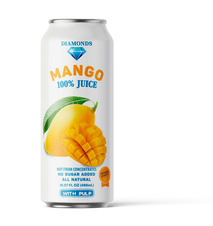 Diamonds Mango Juice with Pulp, 16.57 fl oz (490ml) Can, for Tropical Refreshment